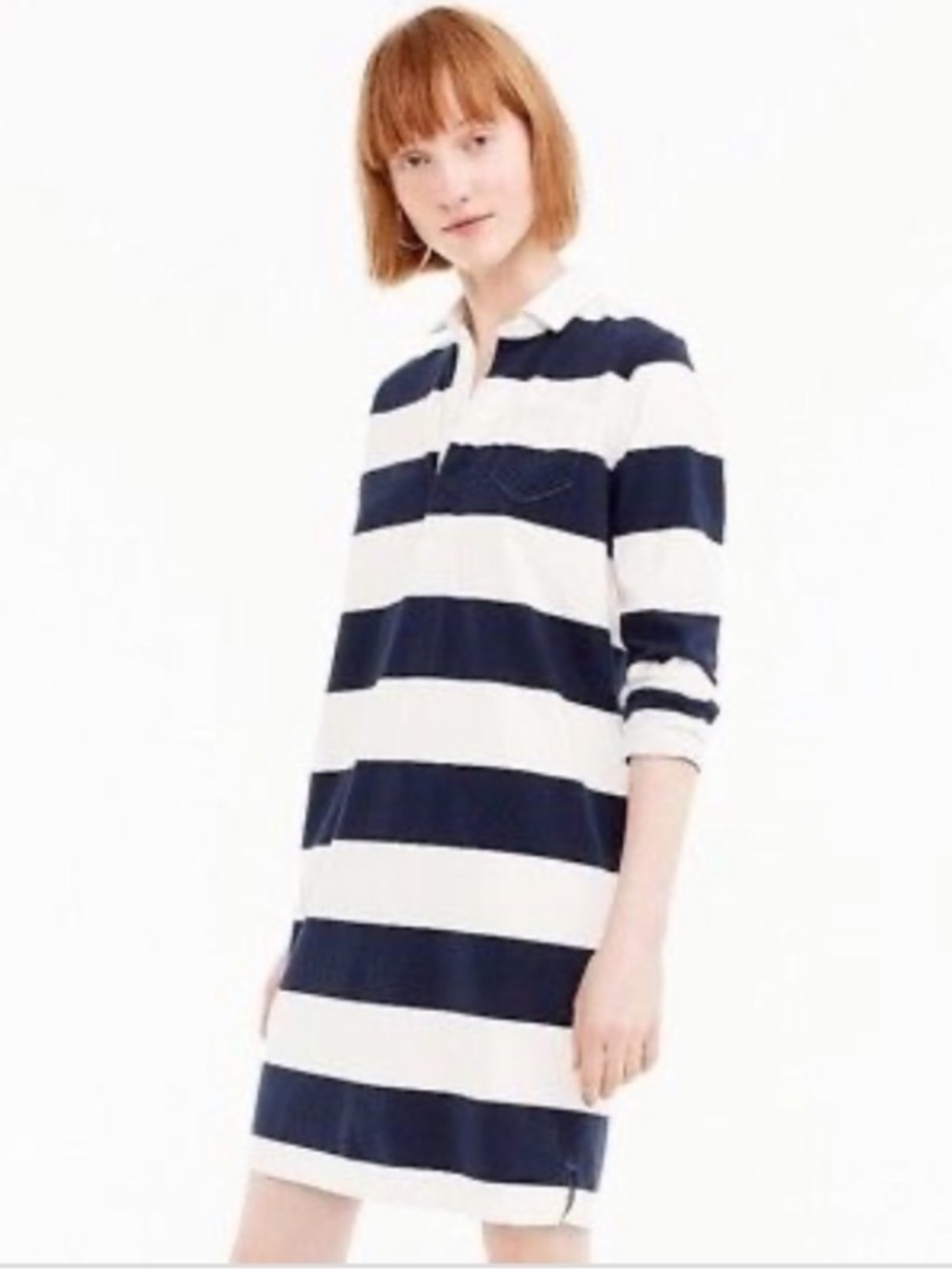 J. Crew Always Rugby Shirt Dress Navy White Stripe